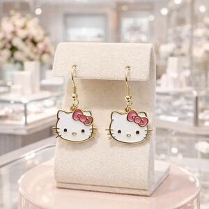 Handmade Hello Kitty 14k Gold Earrings